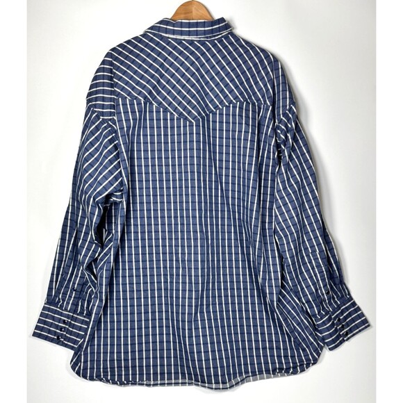 Flying R Ranchwear Mens 4XL Blue White Plaid Pearl Snap Western Made in USA - Picture 3 of 11